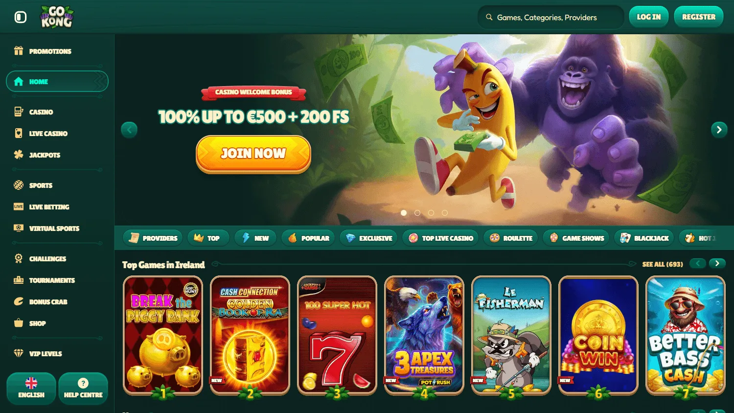 Gokong Casino desktop home for Australian casino and sportsbook players