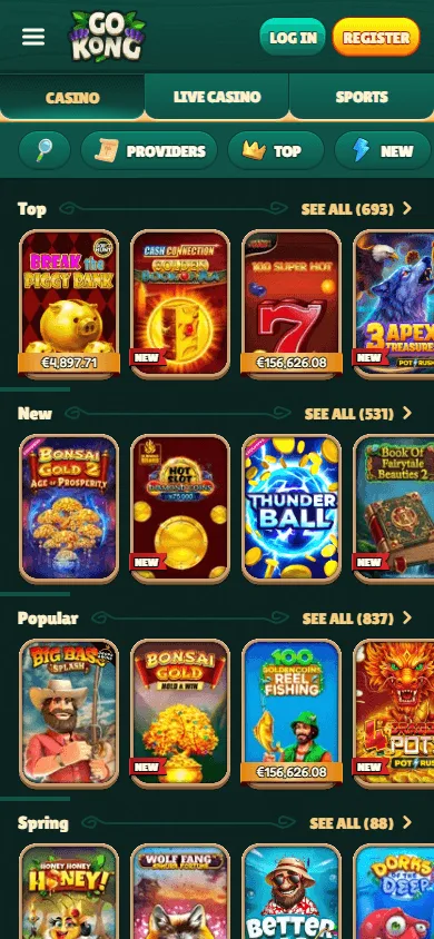 Gokong Casino mobile games with pokies, live tables and sports betting